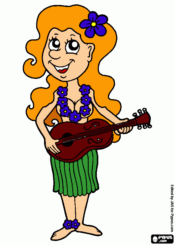 Omalovánka -havaiská tanečnice s Ukulele