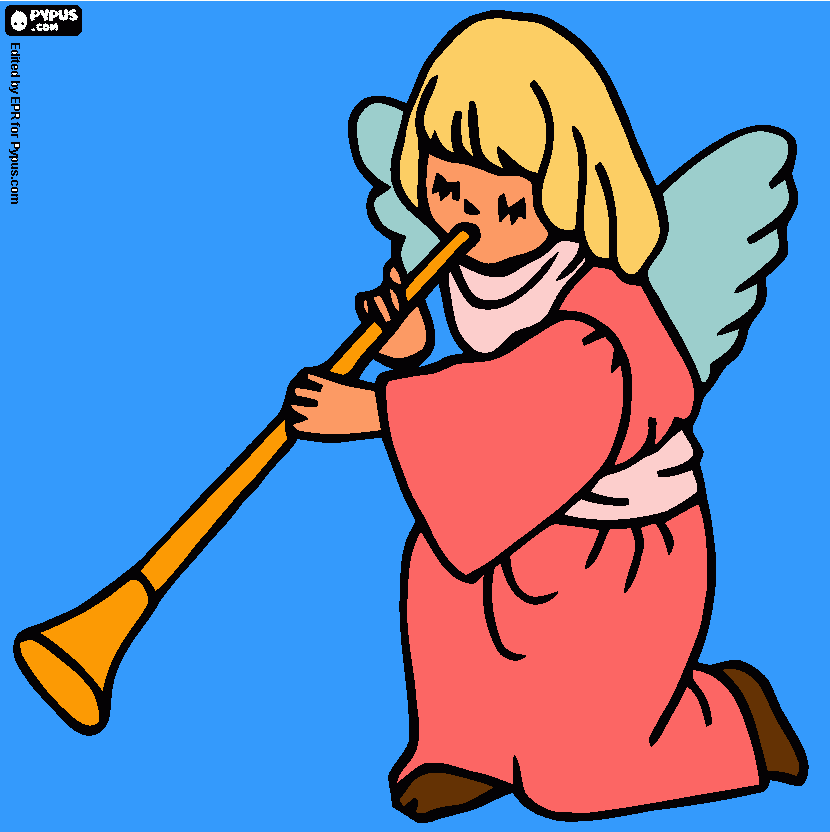 Omalovánka anděl s trumpetou