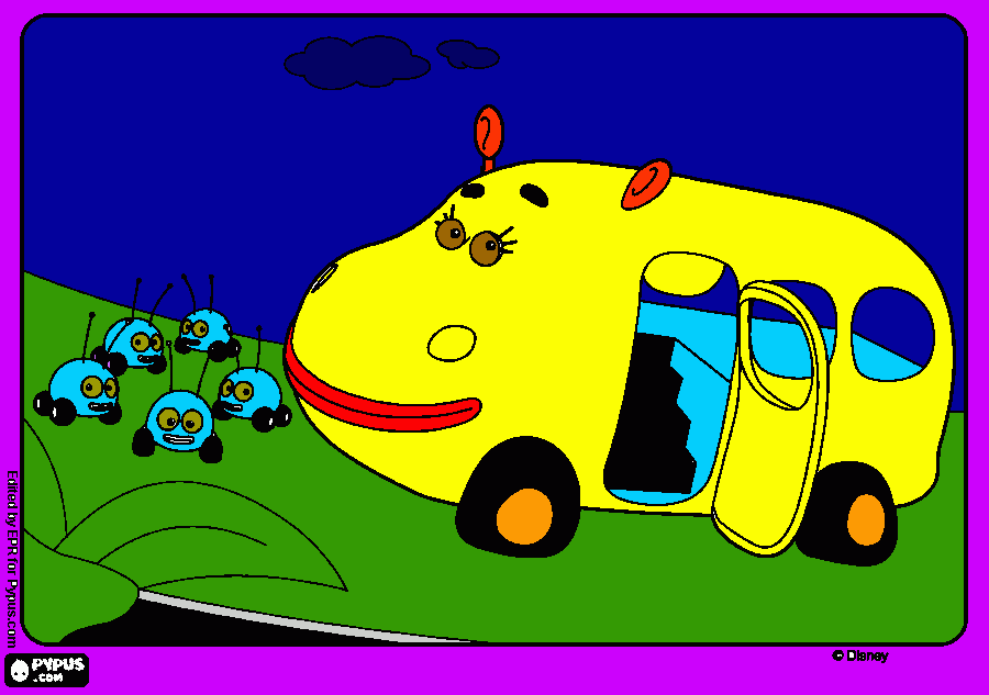 Omalovánka Autobus odvážející autíčka na ovládání.