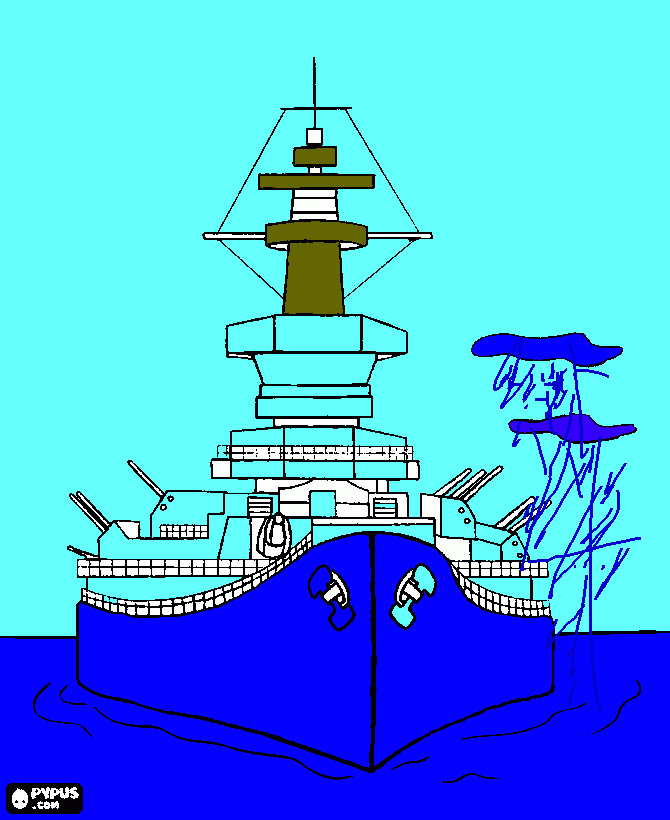 Omalovánka bitevní loď s deštěm v pozadí