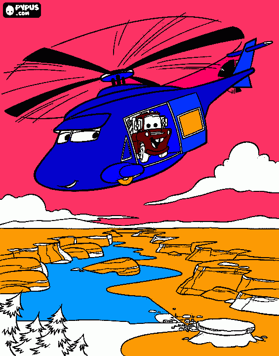 Omalovánka Blesk McQueen, vrtulník a Burák