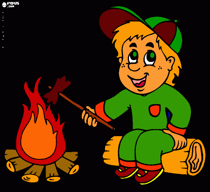 Omalovánka chlapec u ohne