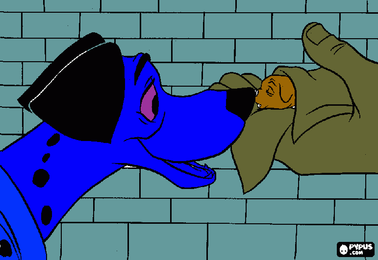 Omalovánka Dalmatíní máma s malým mláďátkem v náruči člověka pod peřinou