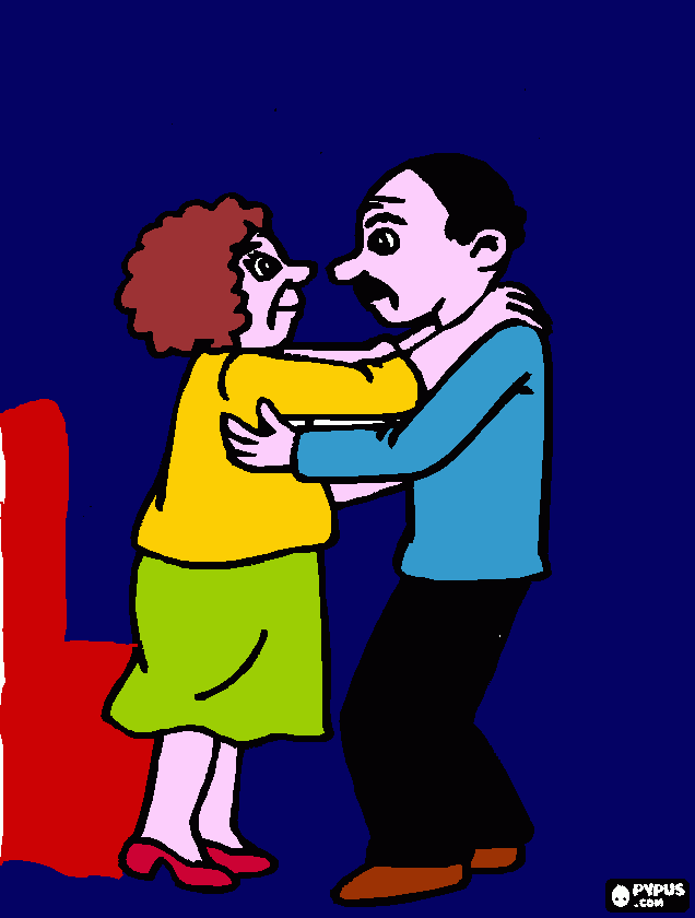 Omalovánka deda zvedl babicku z kresla