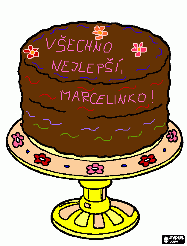 Omalovánka Dort k narozeninám, k pozdravení a jako omluva za sklerózu...