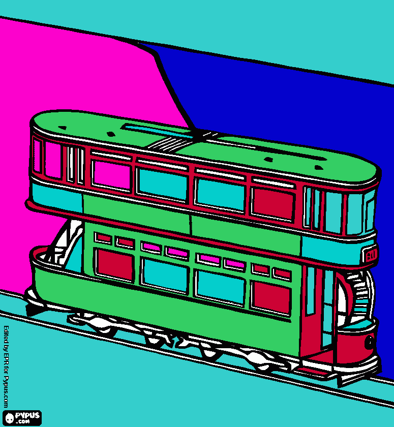 Omalovánka dvoupatrova tramvaj