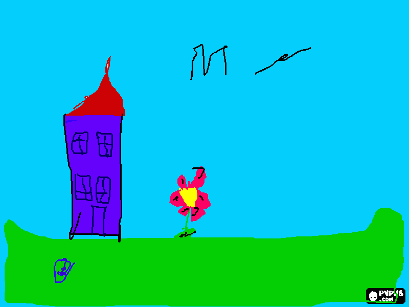 Omalovánka dům u dvou kytek