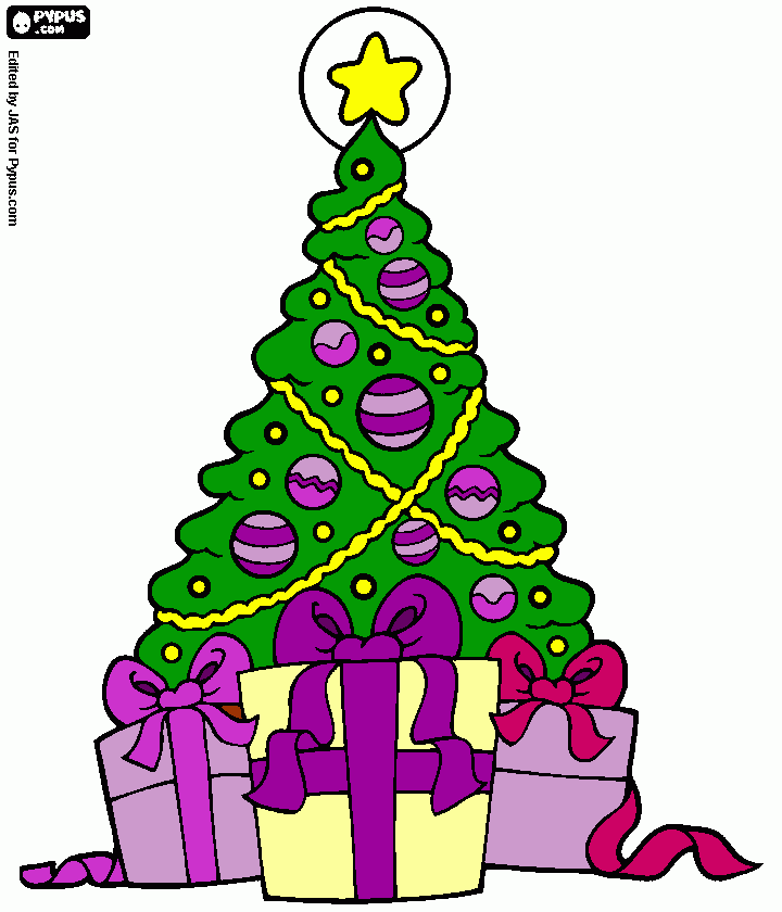 Omalovánka fialový vánoční stromeček