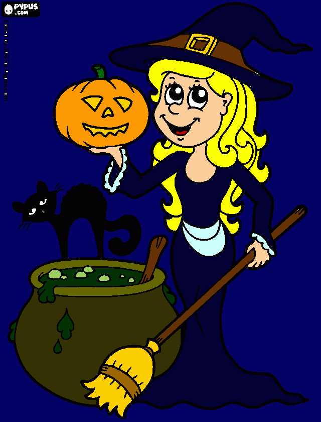 Omalovánka halloweenská čarodějka