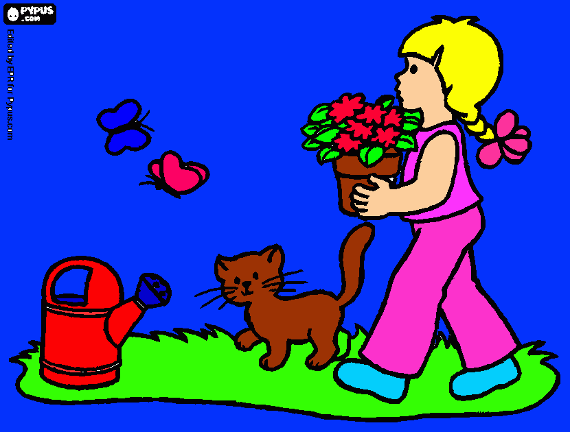 Omalovánka Holčička s kočičkou