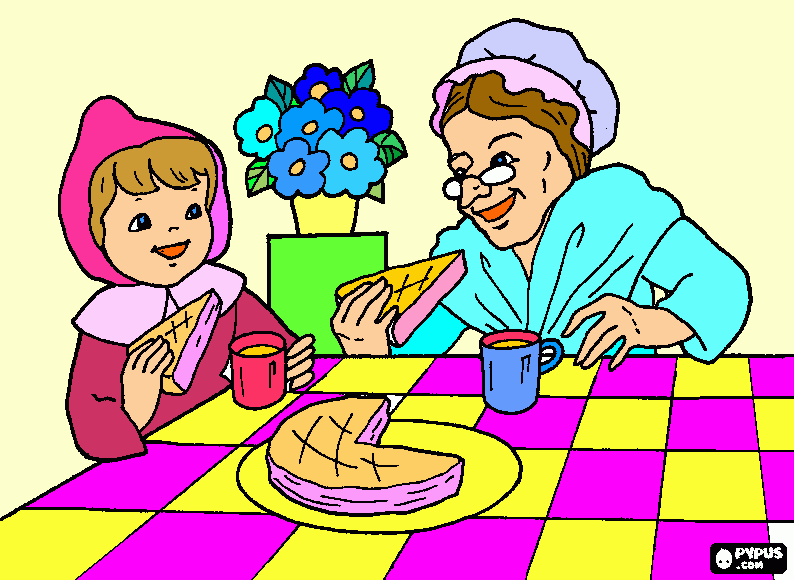 Omalovánka karkulka a babička jí ráda   jíst dort