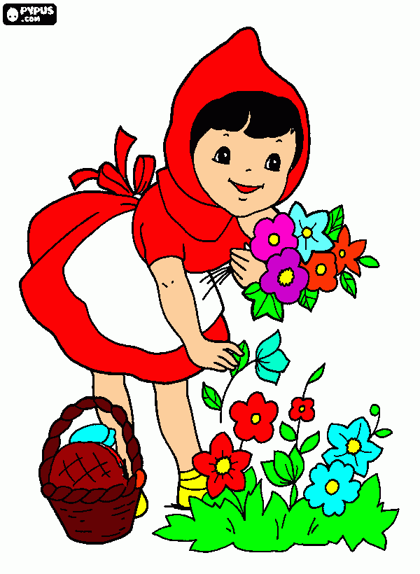 Omalovánka karkulka trha kytky