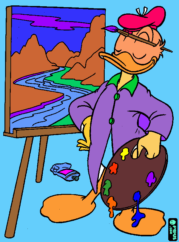 Omalovánka kačer donald nakreslil svuj obraz je krasny 