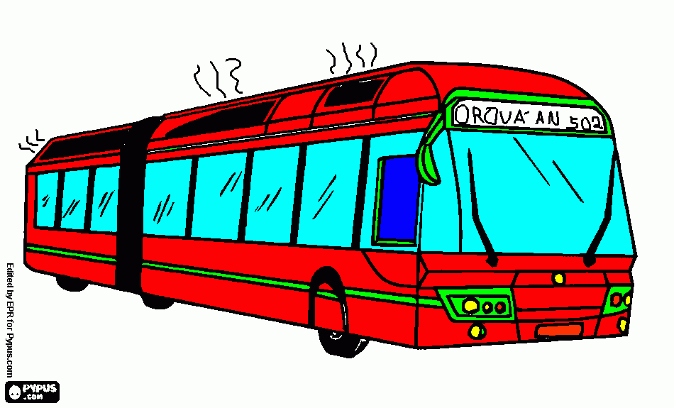 Omalovánka Kloubový autobus ze dvou modulů. Velmi dlouhý autobus linka 502