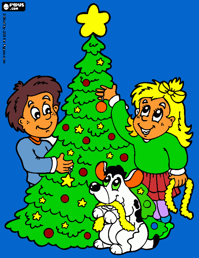 Omalovánka kluk a holka a stromeček a pes