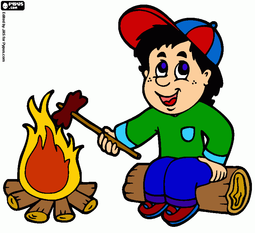 Omalovánka kluk, peče buřty