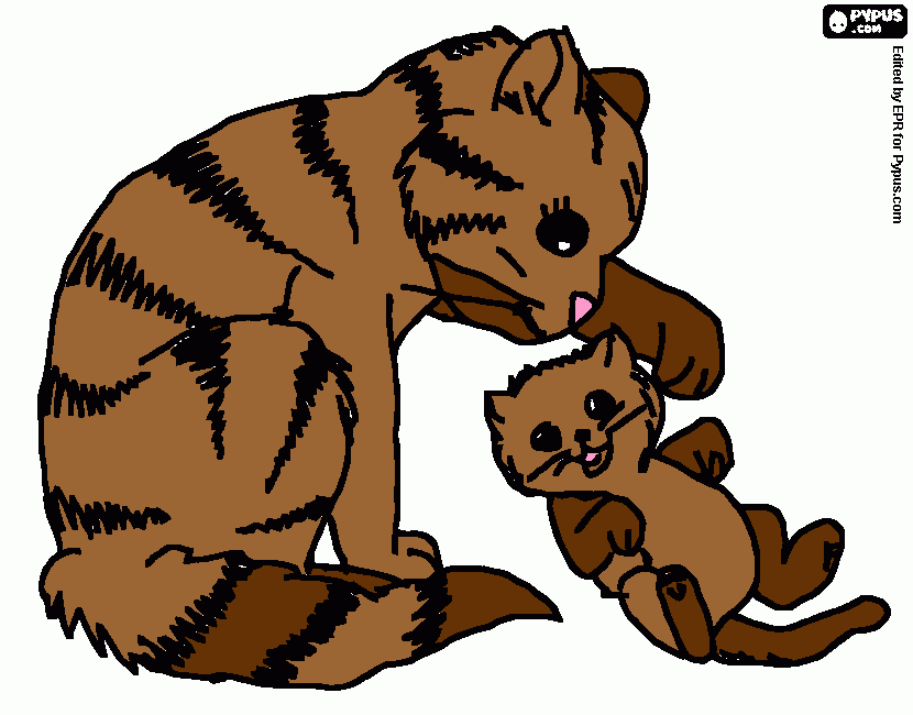 Omalovánka Kočička s koťátkem