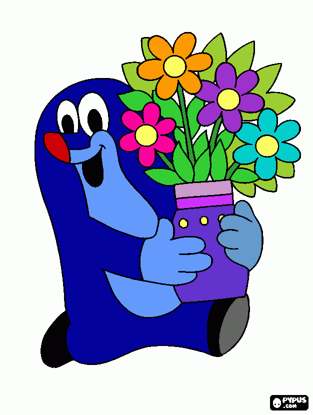 Omalovánka krtek s kytkou modrý