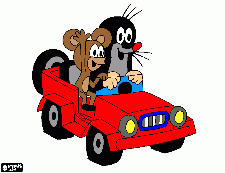 Omalovánka krtek s miškou v autě