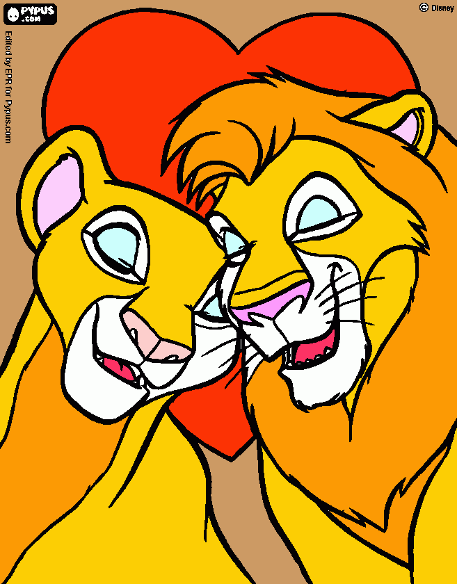 Omalovánka lvice a lev v zamilovaný
