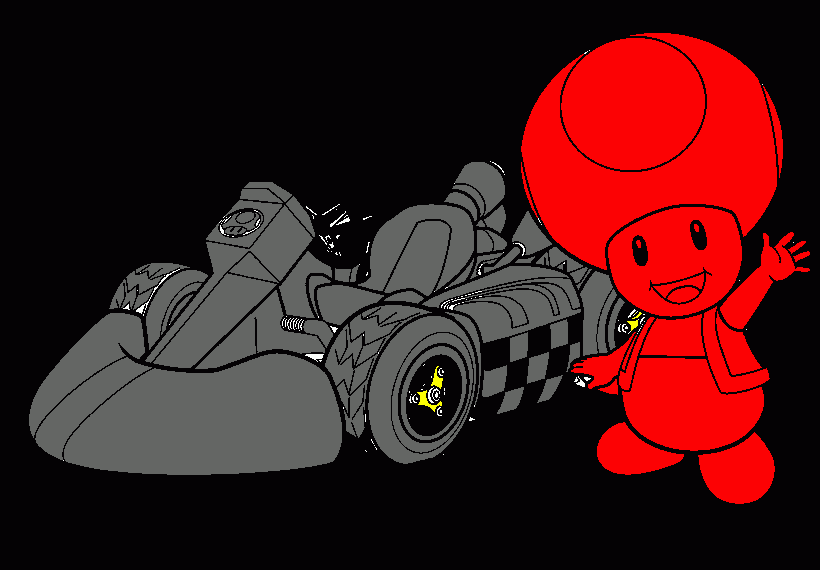 Omalovánka malý Pípí na závodní dráze s autem