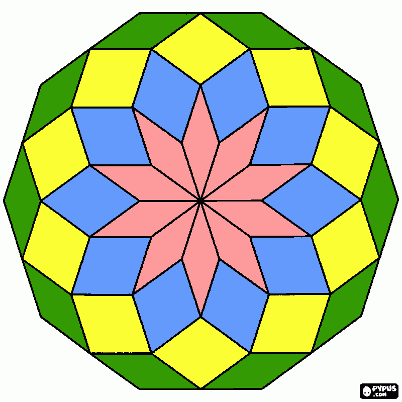 Omalovánka mandala desetiúhelníková s růžovou hvězdou 