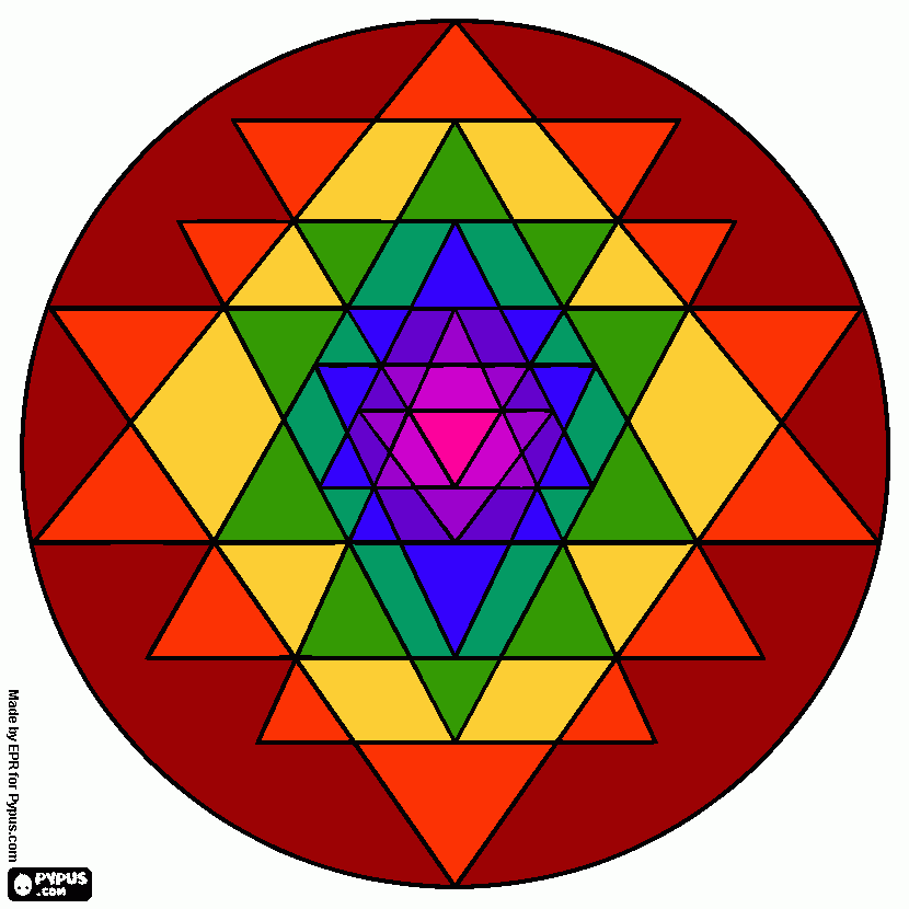 Omalovánka mandala-jantra posloupnost trojúhelníků