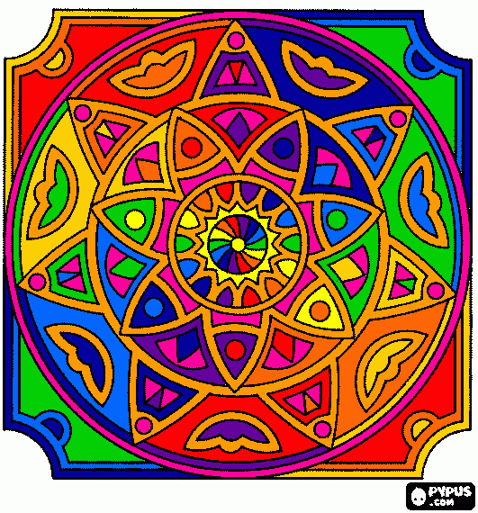 Omalovánka Mandala s kruhy ve tvaru hvězdy nebo v květu náměstí