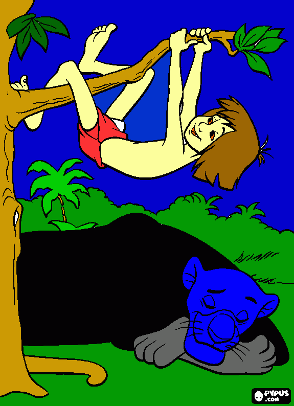 Omalovánka Mauglí nad panterem