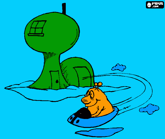 Omalovánka Mimozemský člověk u domu z trávy