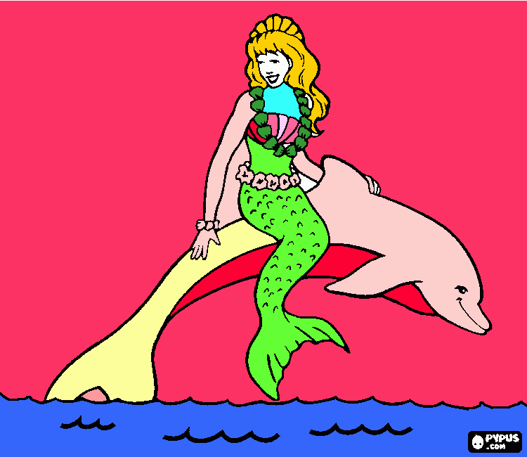 Omalovánka mořská pana s delfínem