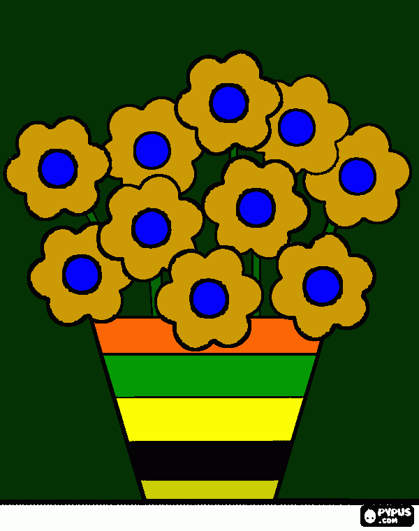 Omalovánka Několik květinek v květináči na stole