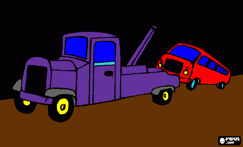 Omalovánka odtahovka odtahuje zapadlý vůz v terénu