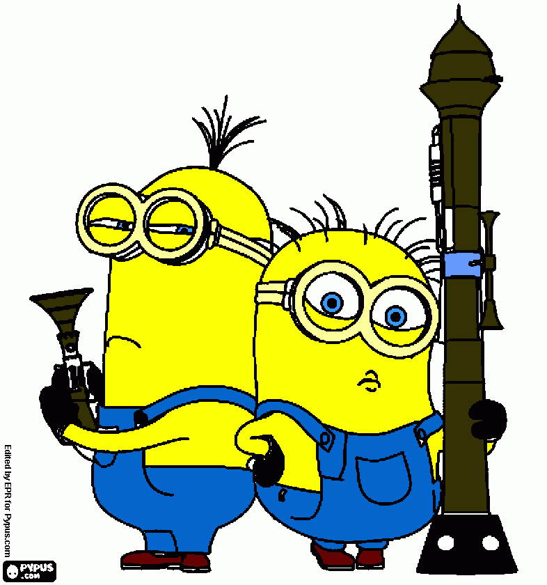 Omalovánka omalovánka dva přisluhovači minions ozbrojených z filmu Já padouch 2