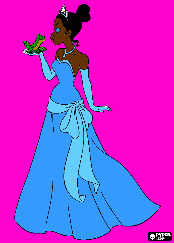 Omalovánka omalovánka Tiana ve chvíli políbit žabu Naveen