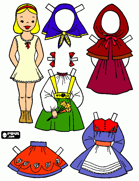 Omalovánka omalovánky papírové panenky s tradiční francouzskými šaty