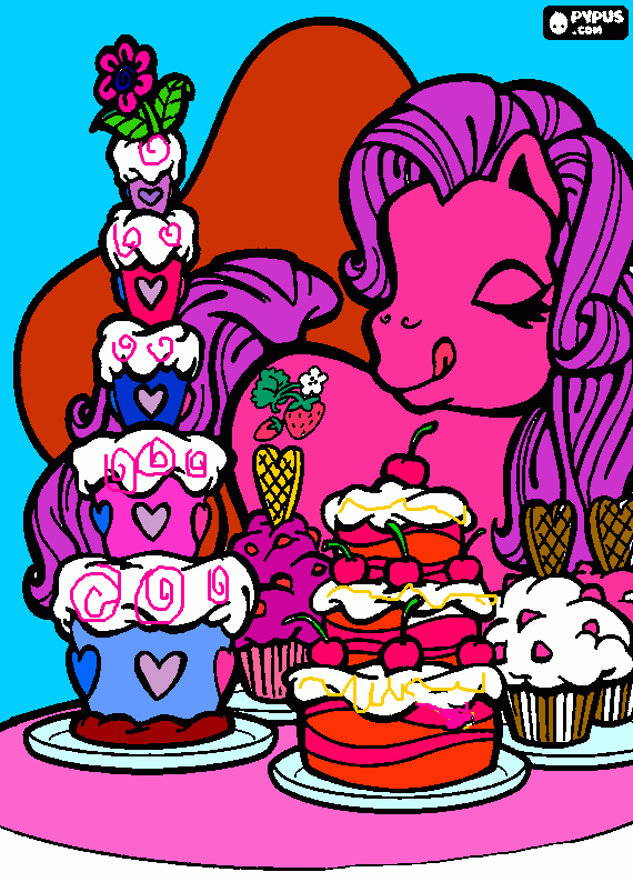Omalovánka poníček před spoustou sladkostí :-)