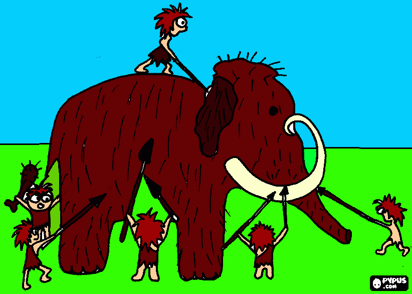 Omalovánka Pravěk- Mamut + lidé
