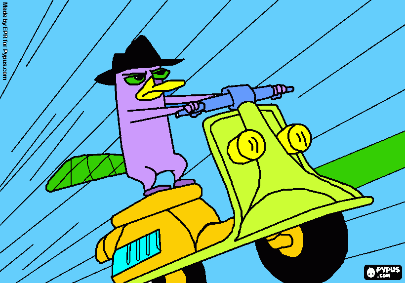 Omalovánka Ptakopysk Pery na motorce