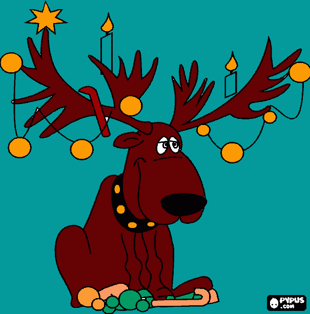 Omalovánka sob a ozdoby a svíčky a hvězda