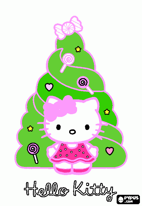 Omalovánka vanočni stromeček a Hello Kitty