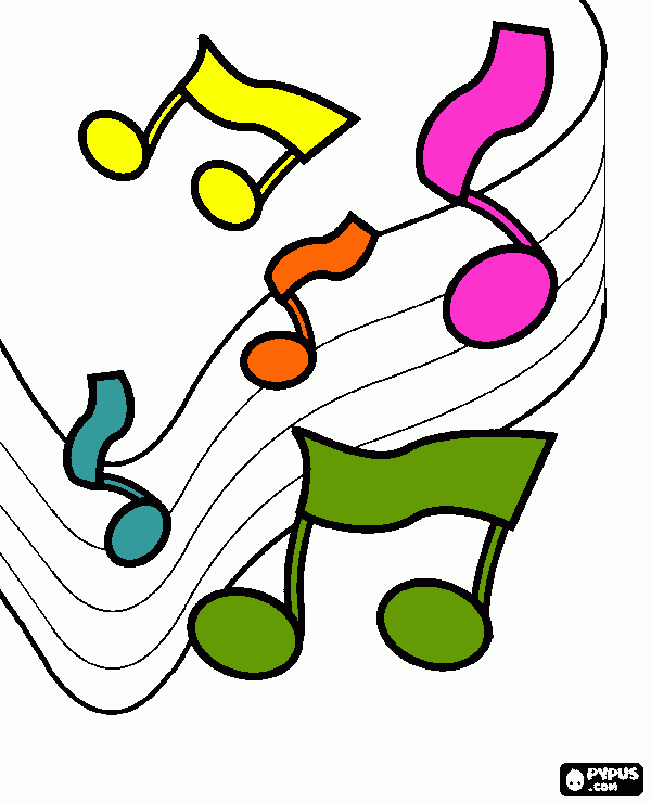 Omalovánka vesele tančí na notová osnova