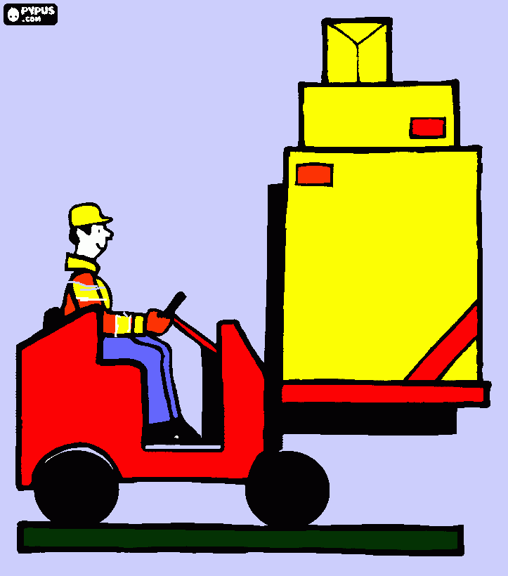 Omalovánka vysokozdvižní vozík co zvedá bedny