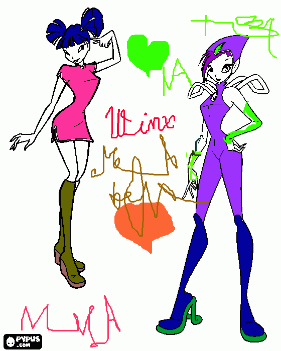 Omalovánka Winx Tecna  a  Musa