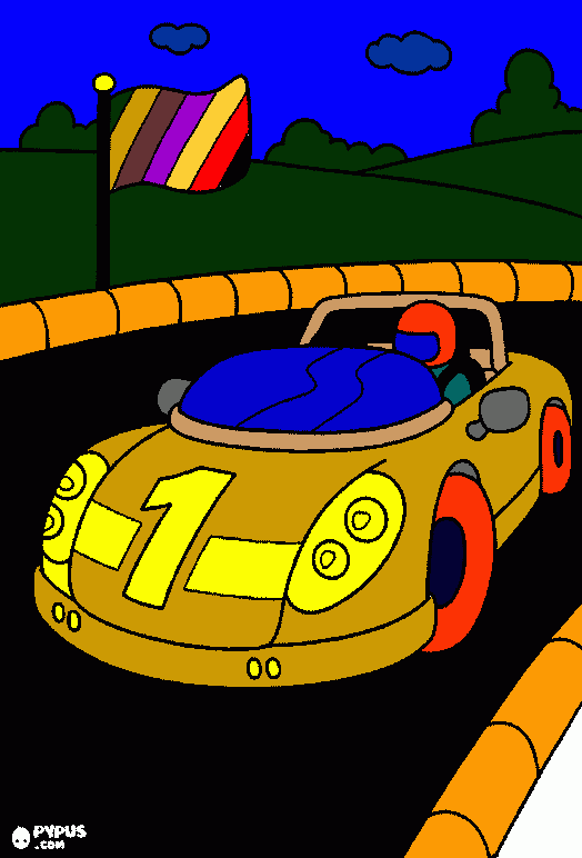 Omalovánka Závodní auto u barevné vlajky