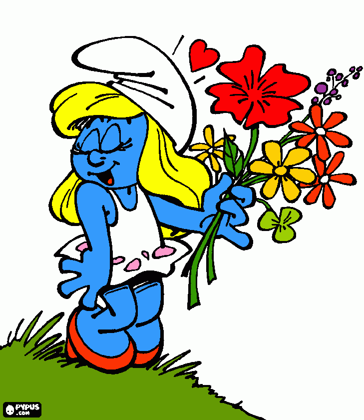 Omalovánka šmoulinka s kyticí