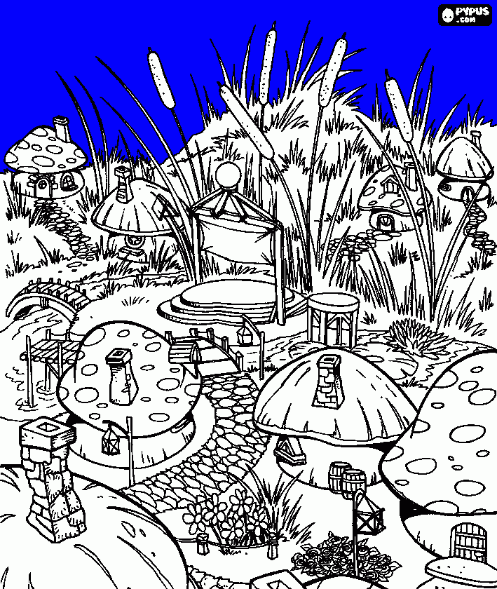 Omalovánka šmoulí vesnice